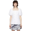 ERDEM WHITE INEZ PUFF SLEEVE SQUARE NECK BLOUSE