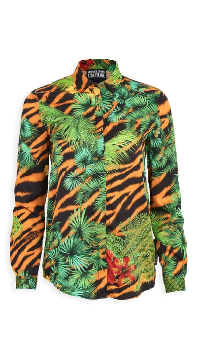 Versace Jeans Couture Printed Button Down Shirt In Multi