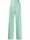 Plan C Tailored Wide-leg Trousers In Green