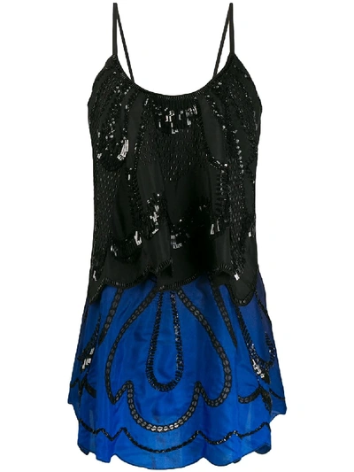 Alberta Ferretti Tiered Embellished Mini Dress In Blue