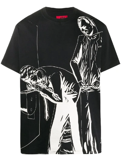 424 Graphic Print Crewneck T-shirt In Black ,neutral
