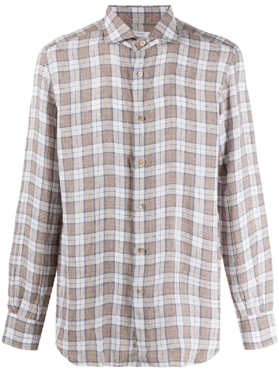 Mazzarelli Checked Long Sleeve Shirt In Brown
