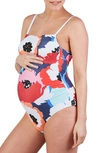 Cache Coeur Maternity Poppy Floral One-piece Swimsuit In Multicolor