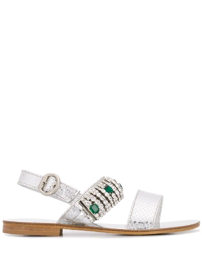 Emanuela Caruso Crystal Embellished Sandals In Silver