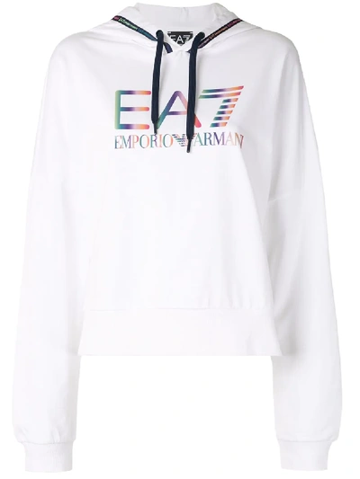 Ea7 Logo Print Hoodie In White