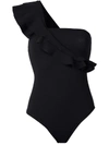 Clube Bossa Ruffled One-shoulder Bodysuit In Black