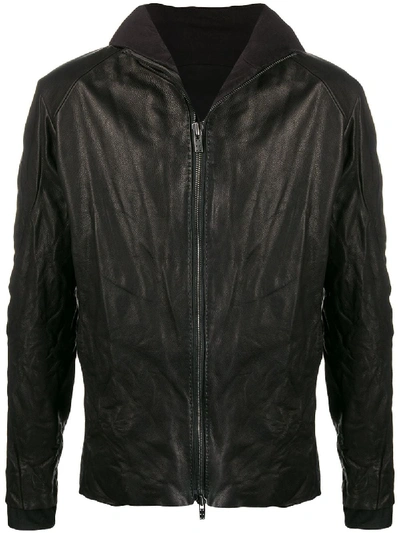 Devoa Creased Leather Jacket In Black