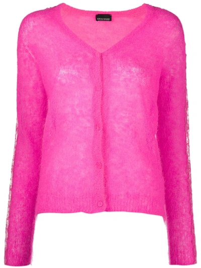 Ermanno Ermanno Lace-trimmed Textured Cardigan In Pink