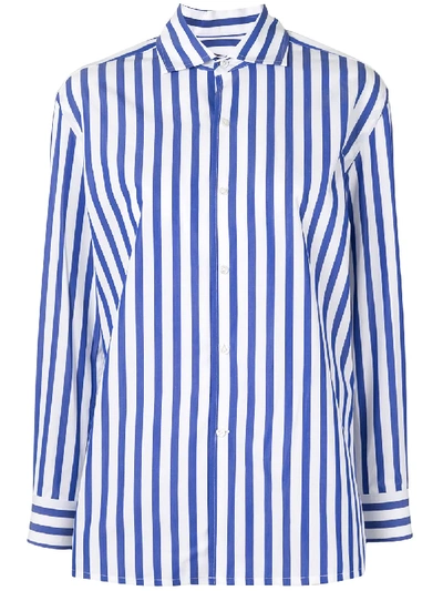 Ralph Lauren Iconic Style Capri Striped Cotton Shirt In Blue,white