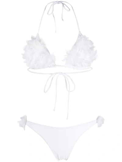 La Reveche Petal Ruffle Halterneck Bikini In White