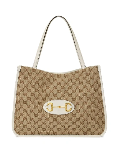 Gucci 1955 Horsebit Gg Original Canvas Tote In Beige