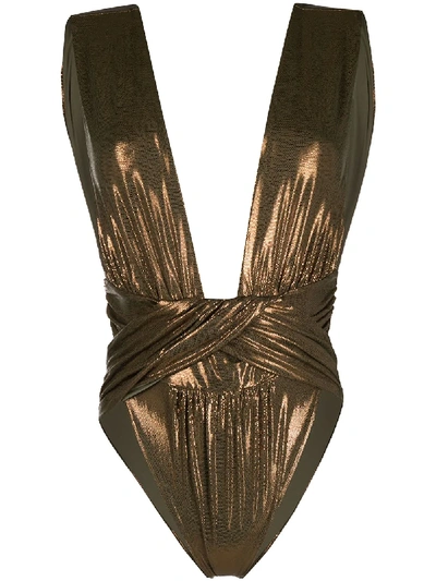 La Reveche Eloee Metallic Draped Swimsuit In Gold