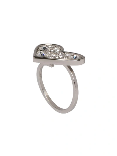 Miu Miu Micro Jewel Heart Ring In Silver