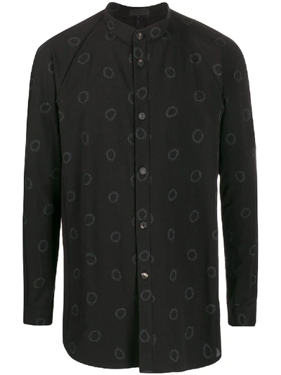 Devoa Graphic Print Mandarin Collar Shirt In Black