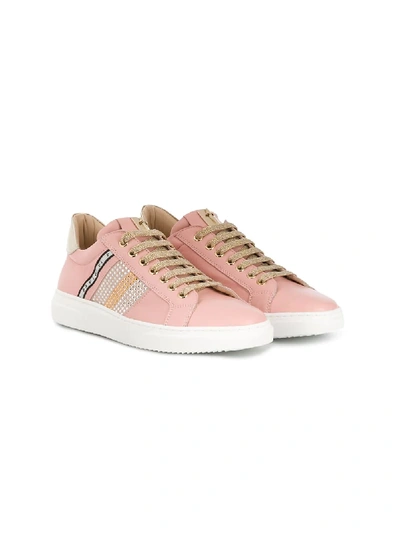 Cesare Paciotti Kids' Round Toe Studded Trainers In Pink