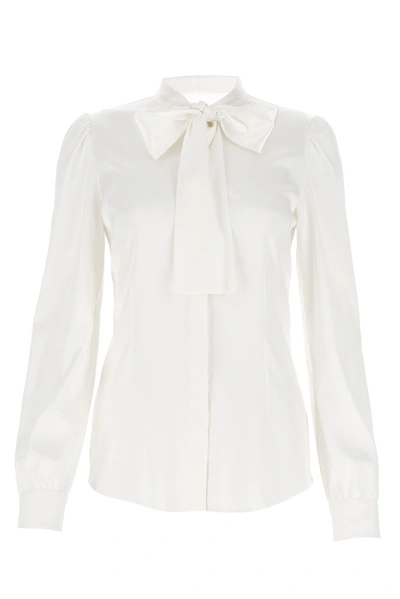 Dolce & Gabbana Pussy-bow Silk-blend Satin Blouse In White