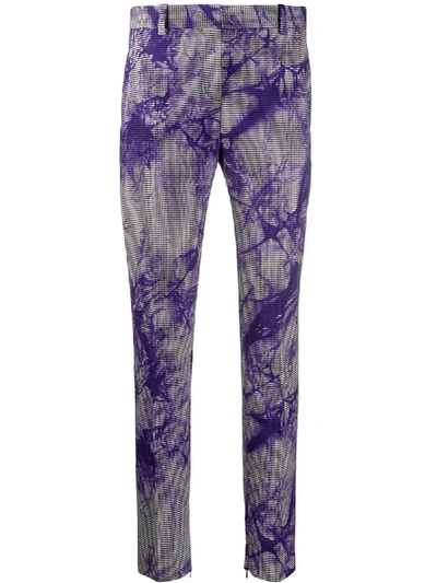 Versace Tie-dye Checked Slim Trousers In White