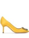 Manolo Blahnik Hangisi 105 Buckle-embellished Satin Courts In Yellow