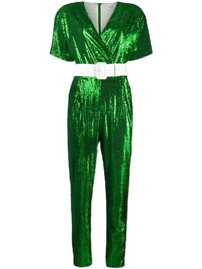 P.a.r.o.s.h Belted Sequin-embellished Jumpsuit In Green