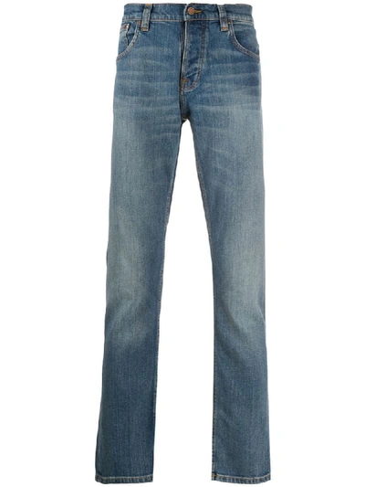 Nudie Jeans Mid-rise Straight Leg Jeans In Blue