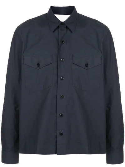 Officine Generale Two Pocket Buttoned Shirt In Blue