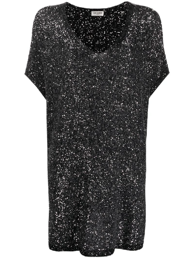 Saint Laurent Sequinned Shift Dress In Black