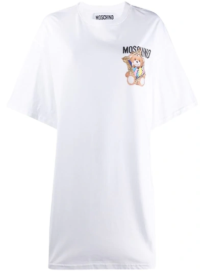 Moschino Oversized Distressed Printed Cotton-jersey Mini Dress In White