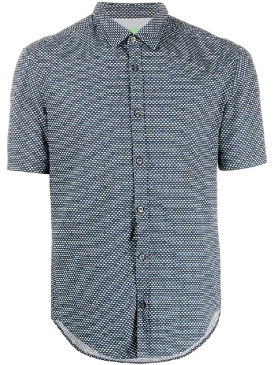 Hugo Boss Geometric Print Shortsleeved Shirt In Blue