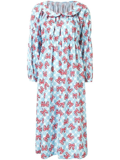 Comme Des Garcons Girl Bow Print Babydoll Dress In Blue