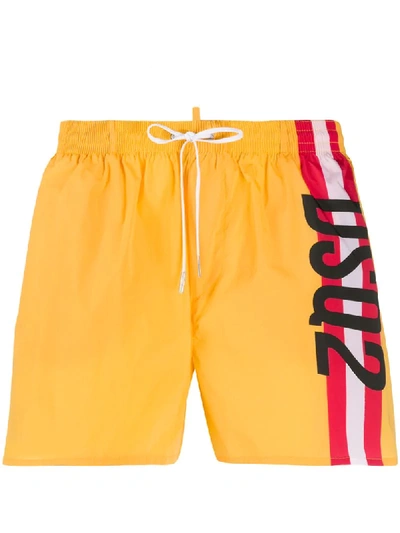 Dsquared2 Logo Stripe Swim Shorts In Yellow