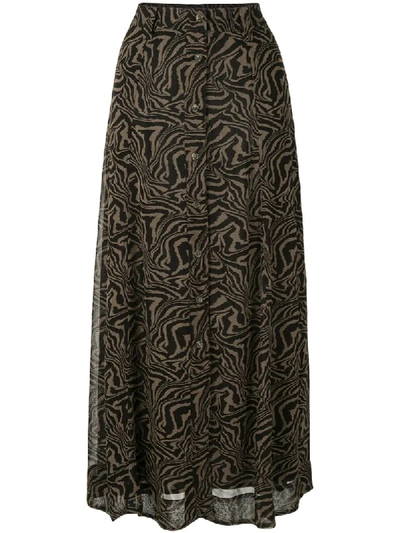 Ganni Abstract Print Long Skirt In Black