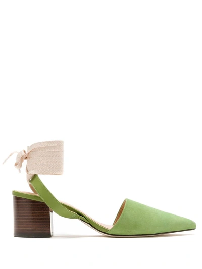 Egrey Lace-up Heeled Mules In Green