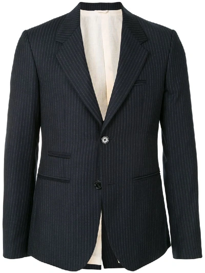 Raf Simons Pinstripe Single Breasted Blazer In Blue