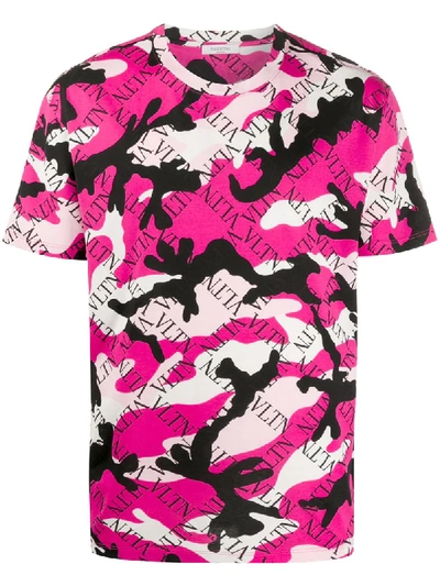 Valentino Vltn Print Camouflage T-shirt In Pink