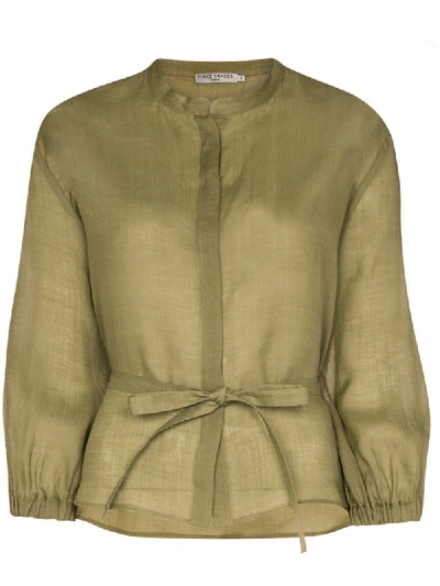 Three Graces Haddie Button-down Waist Tie Top In Green