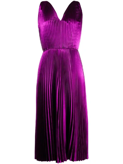 Paul Smith Pleated V-neck Midi Dress In Purple
