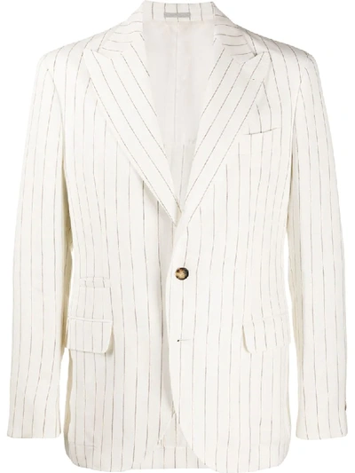 Brunello Cucinelli Pinstripe Tailored Blazer In White