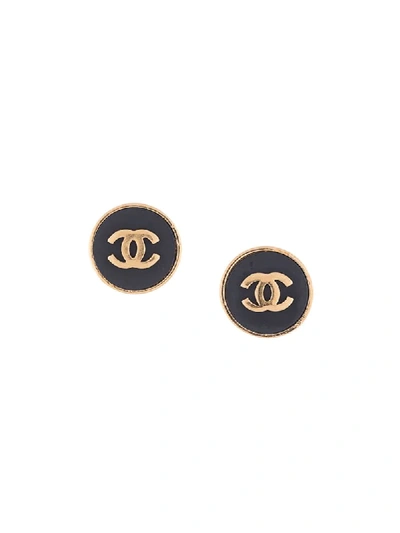 Pre-owned Chanel Cc Button Earrings In Gold