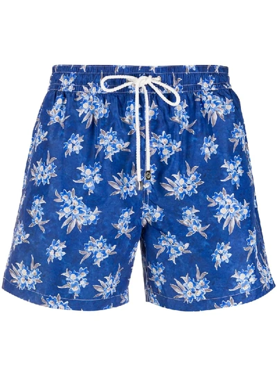 Borrelli Drawstring Small Floral Print Swim Shorts In Blue