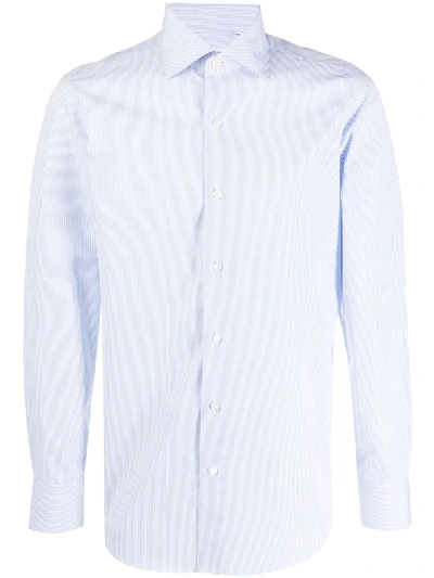 Finamore 1925 Napoli Tuxedo Collar Cotton Shirt In Blue