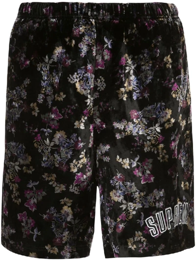 Supreme Floral Print Velour Shorts In Black