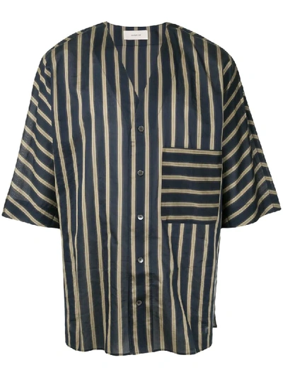 Cerruti 1881 Striped Collarless Shirt In Blue