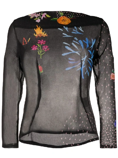 Anntian Party Night-print Silk Blouse In Black