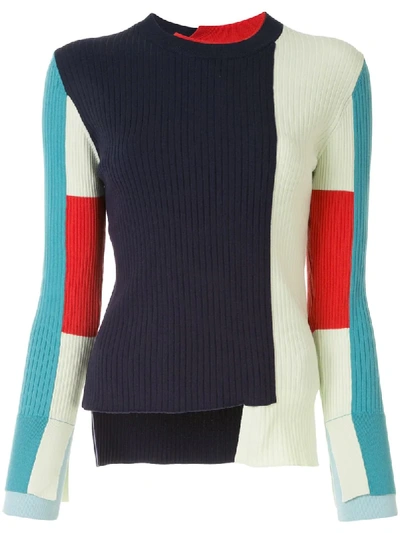 Enföld Colour Block Ribbed Jumper In Neutrals