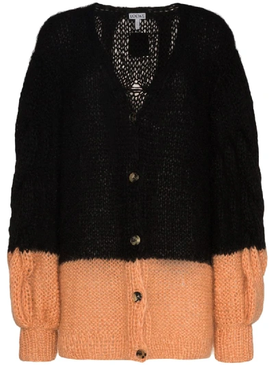 Loewe Colour Block Cable Knit Cardigan In Black