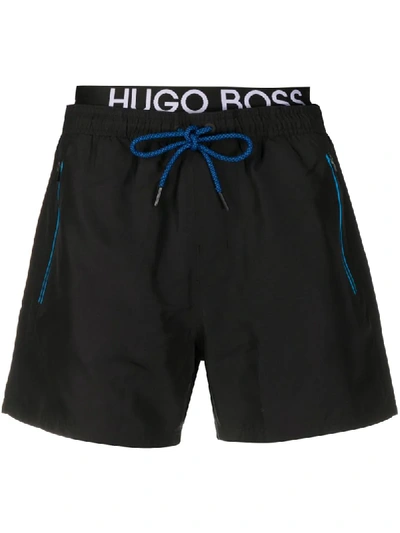 Hugo Boss Logo Waistband Swimming Shorts In Black