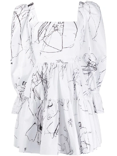 Alexander Mcqueen Square Neck Printed Dress In White