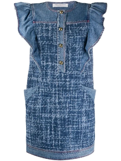Philosophy Di Lorenzo Serafini Ruffled Denim And Bouclé Mini Dress In Blue