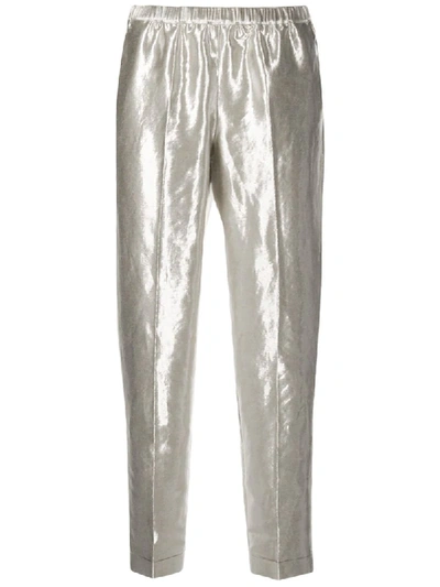 Alberto Biani Metallic Cropped Trouser In Silver