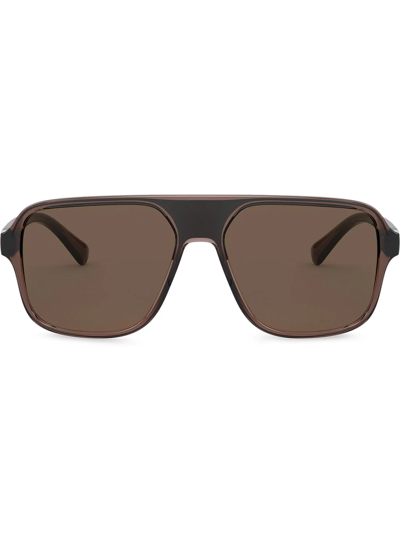 Dolce & Gabbana Step Injection Pilot-frame Sunglasses In Brown And Black